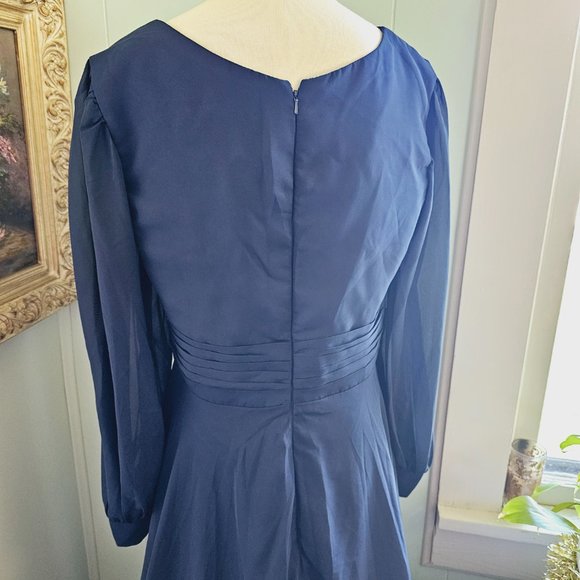 Navy Blue Chiffon Formal Dress, Wedding, Prom, Bridesmaid, Party, Evening, Opera - Picture 11 of 16